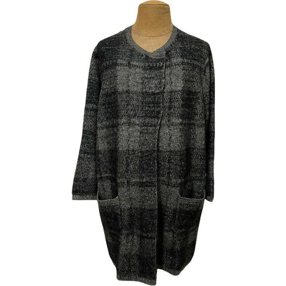 NWOT J.Jill Women's Full Length Overcoat Cotton Blend Gray‎ Black Tunic Size 4XL - Picture 4 of 8